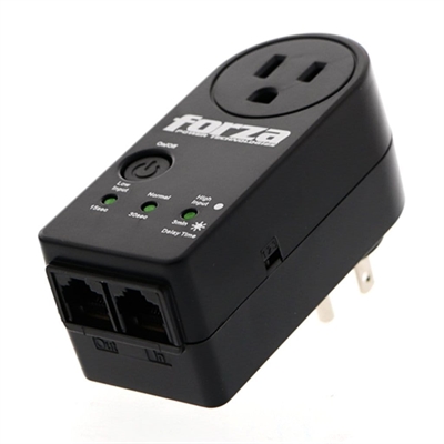 Supresor de sobrevoltaje Forza surge zion 2k10  - 110v us - 1 rj45 - 1 salida - rango de voltaje 90-140 vac - proteccion de picos imax 18000a - color negro