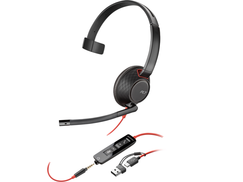 Audífonos tipo Diadema con Micrófono Poly Blackwire 5210, Respuesta de frecuencia 20Hz-20kHz, USB-C, USB-A, 3.5mm. Color Negro.