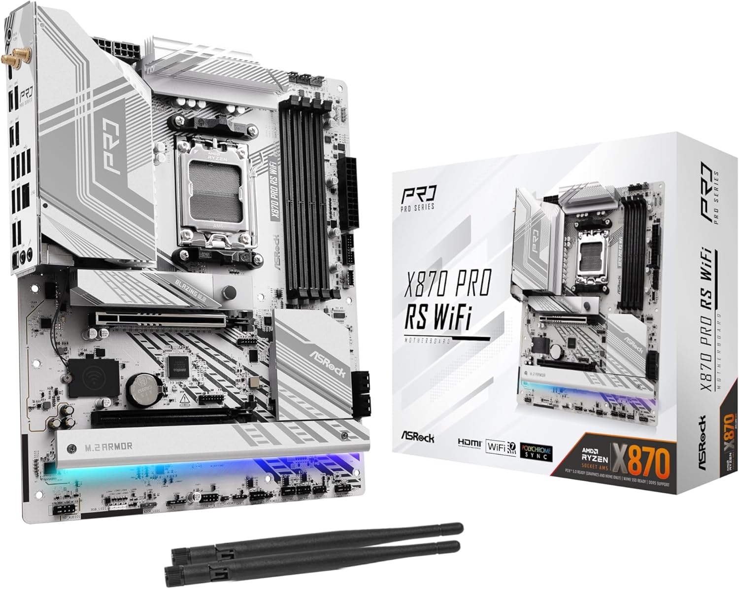 Tarjeta Madre ASRock X870 Pro RS WiFi AMD Ryzen Socket AM5 ATX, USB4 DDR5 8000 MHz 256 GB SATA3 6,0 GB/s