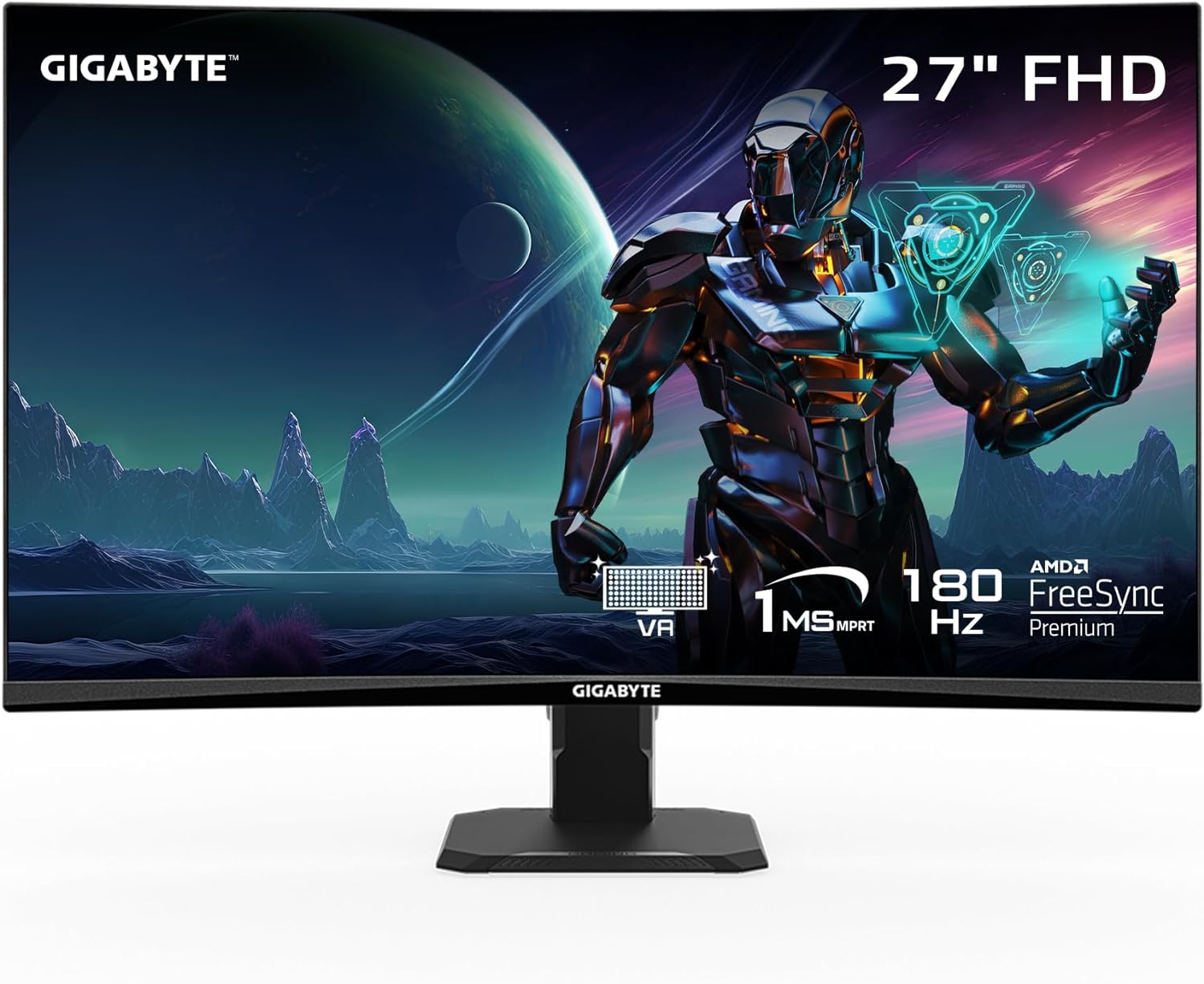 Monitor para juegos de 27 pulgadas GS27FC, 180 Hz, 1080P, pantalla de 1920 x 1080 VA 1500R, tiempo de respuesta de 1 ms (MPRT), listo para HDR, FreeSync Premium, 1 puerto de pantalla 1.4, 2