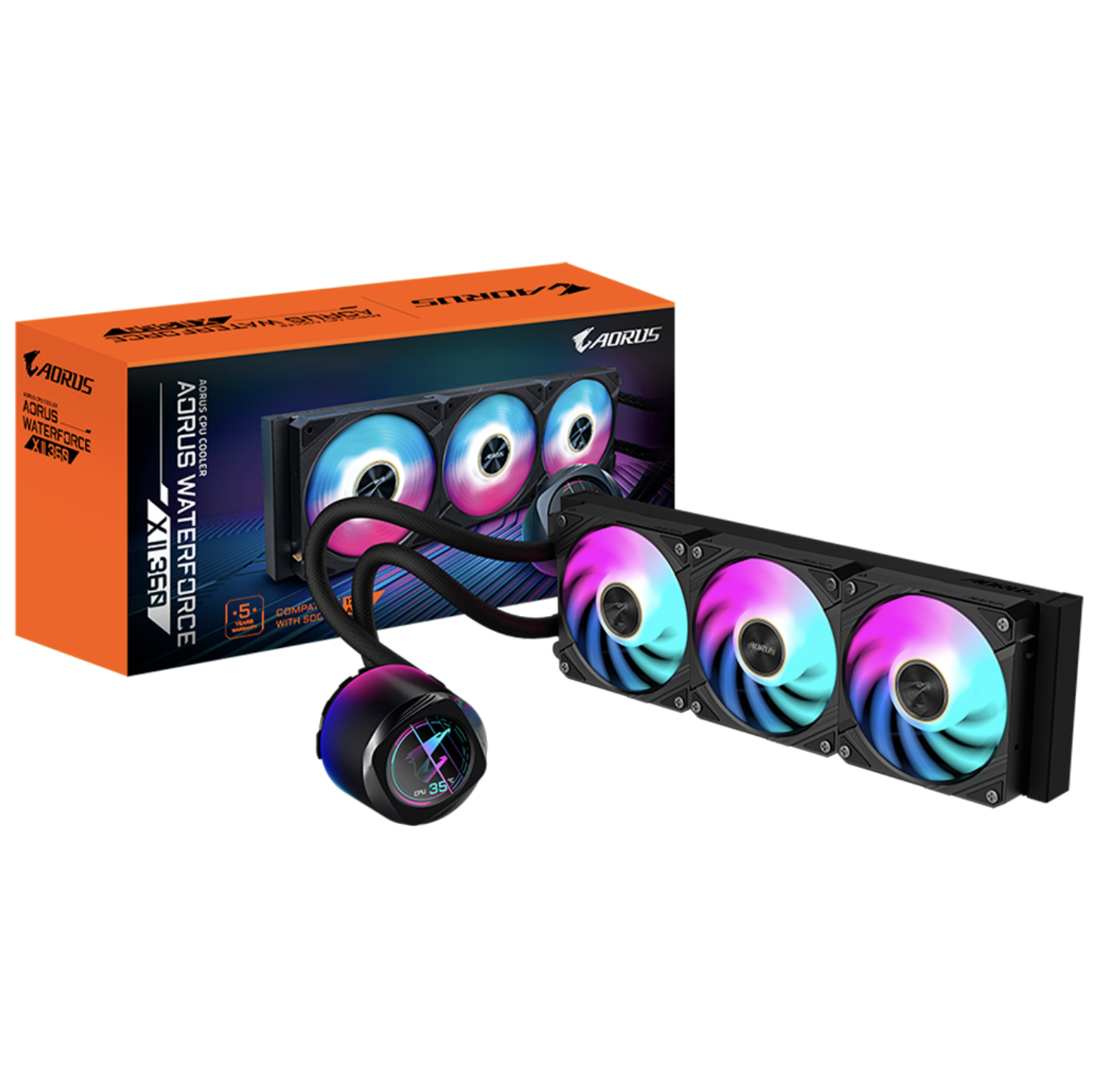 Enfriamiento Líquido AORUS WATERFORCE X II 360, 360mm, Ventiladores ARGB, Compatible con Intel LGA1700 y AMD AM5, GP-AORUSWATERFORCE XII360