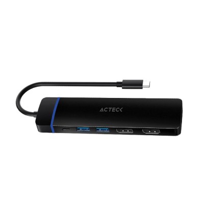 Acteck Hub USB-C, 1x HDMI, 1x DP, 2x USB 3.0, 1x USB-C, 1x Micro SD, 1x SD, Negro