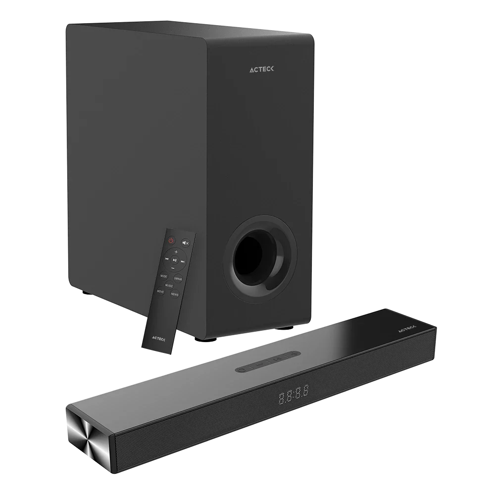 Barra de Sonido con Subwoofer Acteck Dynamic Thin BS600, Bluetooth, 3.5 mm, USB, HDMI, Negro