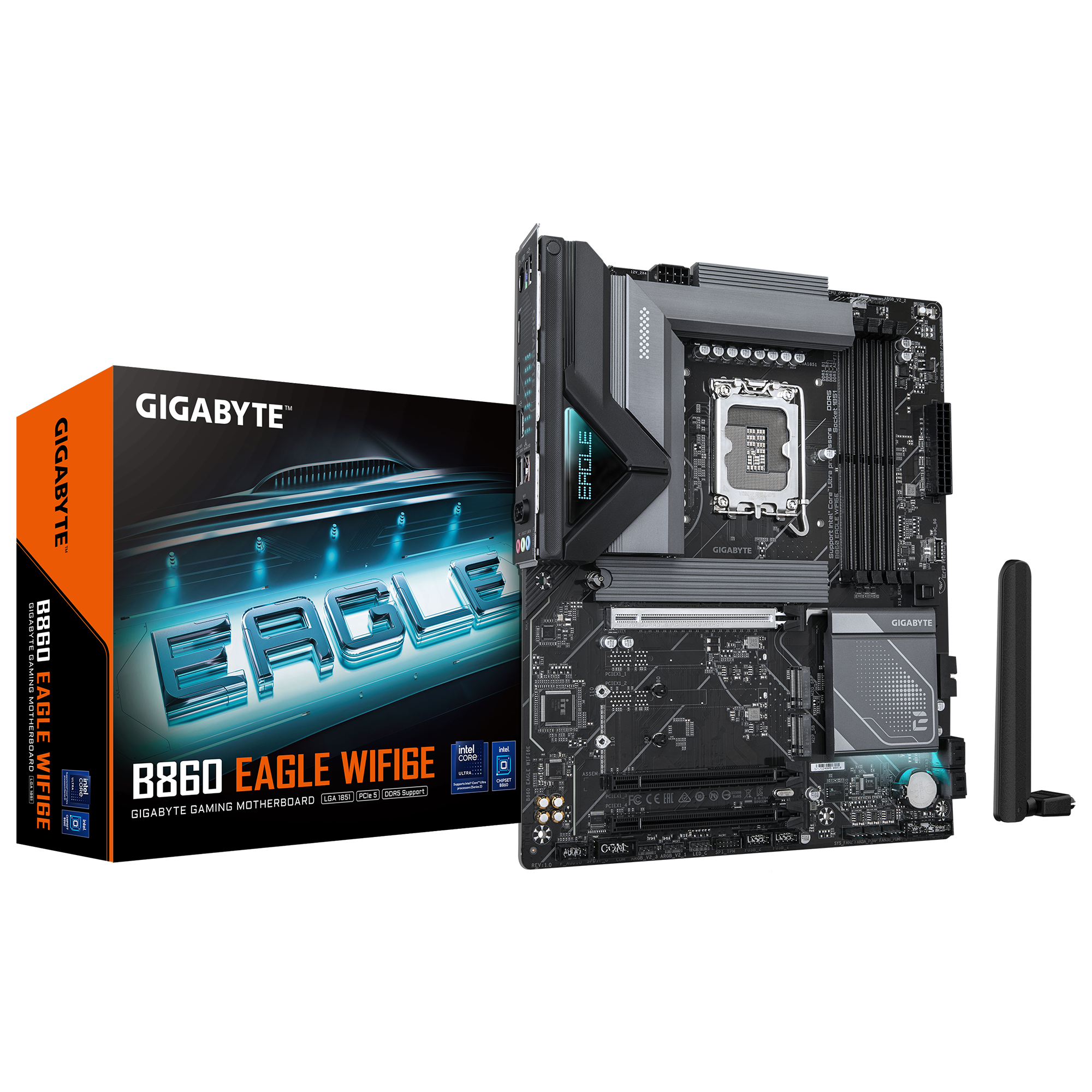 Tarjeta madre gigabyte b860 eagle wifi6e / socket lga 1851 intel ultra / ddr5 9066 mt/s / wifi 6e / bt 5.3 / pcie 5.0 / atx