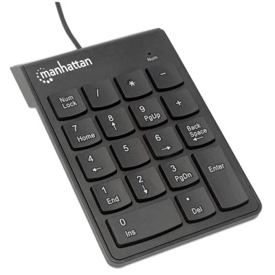 Teclado numerico Manhattan, Alambrico, 19 Teclas, USB 2.0, Triple cero, Color Negro