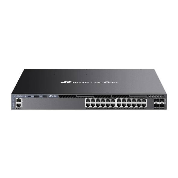 Switch PoE+ administrado L3 apilable Gigabit de 24 puertos Omada con 4 ranuras 10G