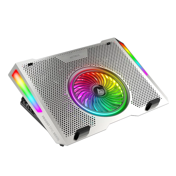 Base Enfriadora Para Laptop 15.6″, Acteck Froost EPIC BE670, ABS, 1 Ventilador X 125 MM, 4 Ventiladores X 60 MM, 2 Puertos USB, 5 Niveles de Ajuste, RGB, Color Plata AC-940764