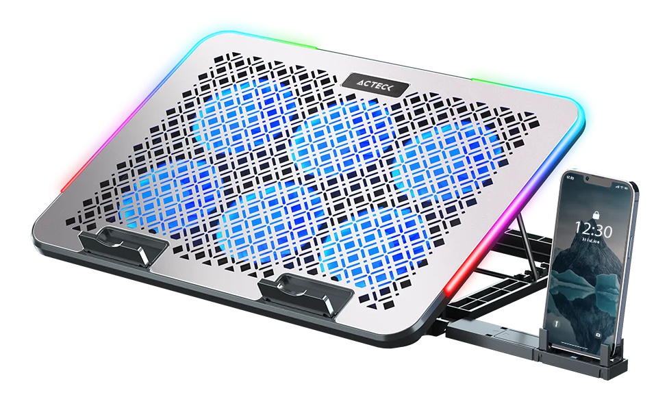 Base Enfriadora Acteck hasta 15.6 Pulgadas, Con soporte para Celular, USB, Plata