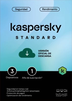 Licencia Electronica ESD Kaspersky STANDARD / 3 dispositivos / 1 ano / base KL1041ZDCFS