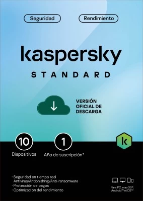 Licencia Electronica ESD Kaspersky STANDARD / 10 dispositivos/ 365 dias/ Base, solo clave de activacion, no devolucion-no cancelacion