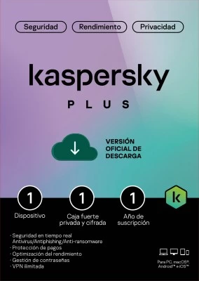 Licencia Kaspersky PLUS / 1 Dispositivo / 1 Cuenta KPM / 365 dias / Base