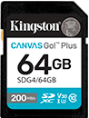 Memoria flash sd kingston sdxc canvas go plus 64gb 200mb/s c10 uhs-i u3 v30 (sdg4/64gb)