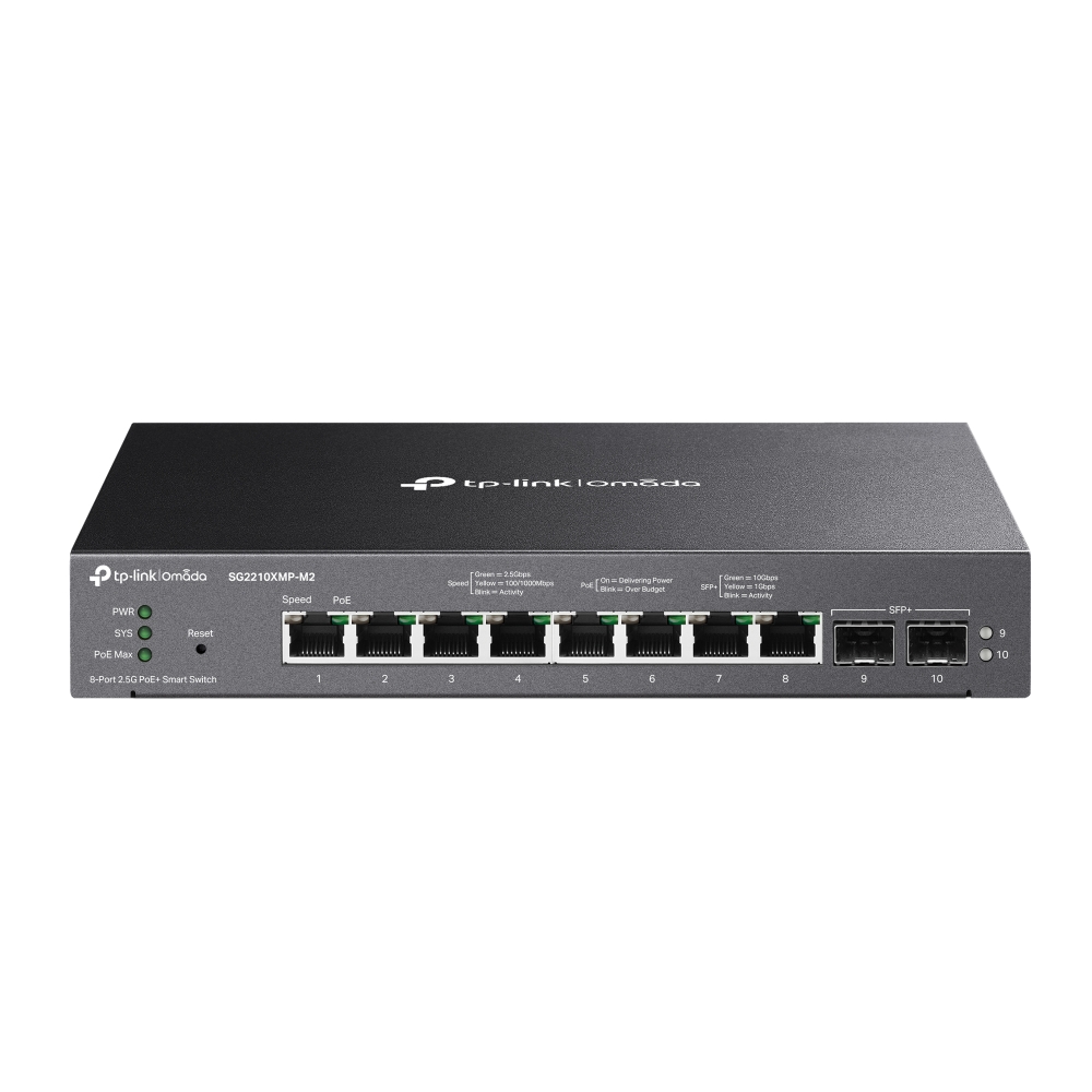 Switch omada smart,  tp-link,  sg2210xmp-m2,  de 10 puertos,  con 8 puertos poe+ a 2.5g,  2 sfp+ a 10g