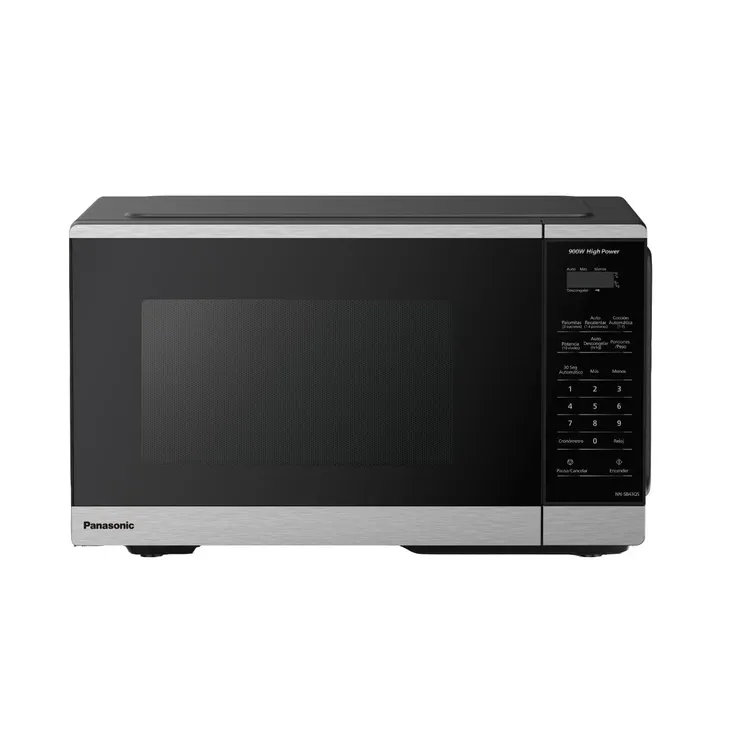 Horno de microondas panasonic 0.9 p3, 900w, color plata/negro, 7 menus preestablecidos, descongelamiento de 2.7 kg, 10 niveles de potencia