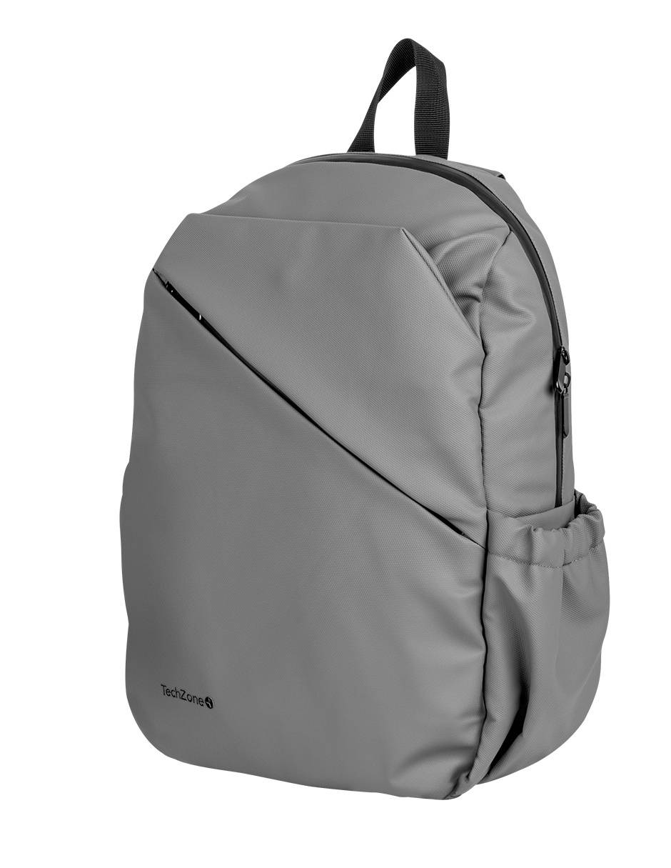 Backpack style tzlbp29-g techzone 16, resistente a salpicaduras 100% poliéster, color gris, garantia limitada de por vida.