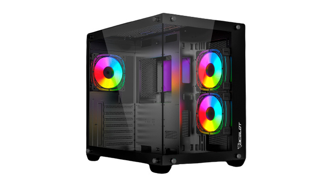 Gabinete Ocelot Gaming A-CUBE 1 con Ventana ARGB, ATX/Micro-ATX/ITX, USB 3.0/2.0, sin Fuente, 3 Ventiladores ARGB Instalados, Negro