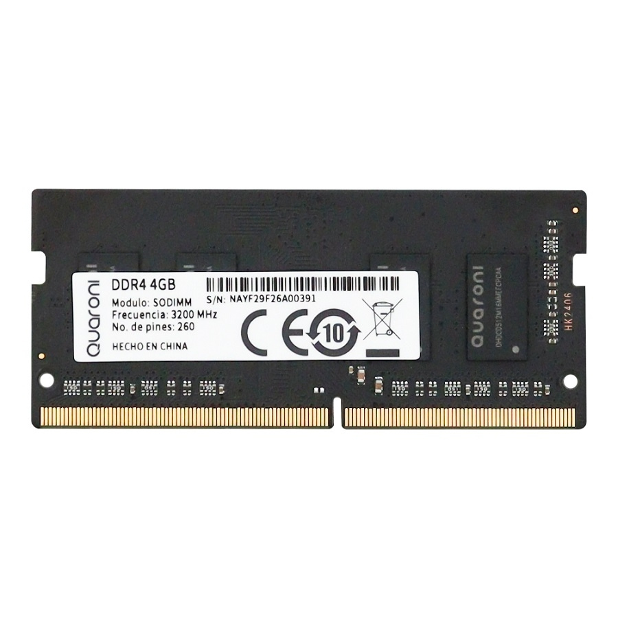 Memoria ram quaroni sodimm ddr4 4gb 3200 mhz cl22 260pin 1.2v