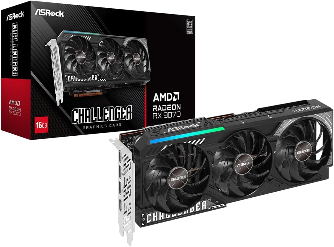 Tarjeta de video asrock amd radeon rx 9070 challenger/16gb gddr6/pcie 5.0 x 16/256 bits/20 gbps/triple fan con indicador led/1 hdmi 2.1/3 displayport 2.1/resolucion maxima 7680 x 4320