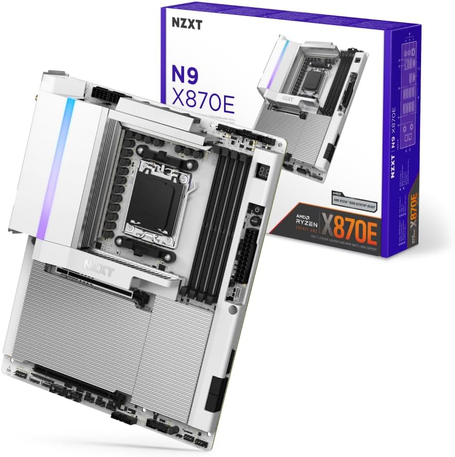 Mb nzxt n9 x870e / blanco / amd®-wifi 7/ placa base atx / motherboard/whit full cover  and  rgb / n9-x87xt-w1 /gaming