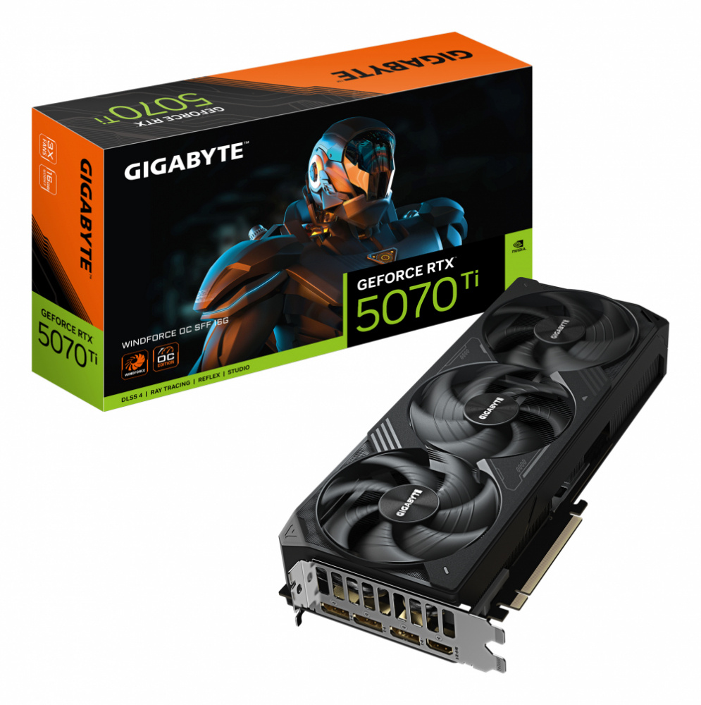 Tarjeta de video gigabyte windforce sff geforce rtx5070ti oc 16gb triple fan gddr7 256bit pcie 5.0 hdmi dp