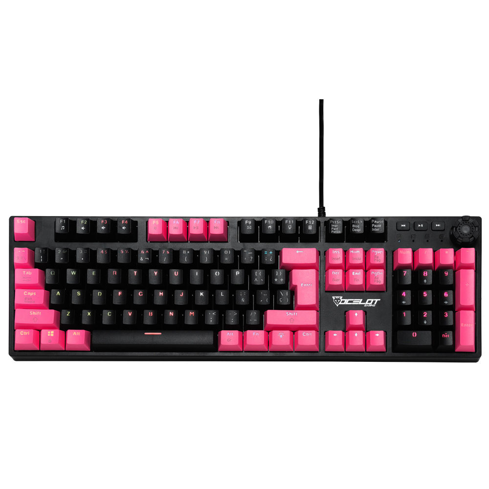 Teclado Gamer Ocelot Gaming OGMK04 RGB, Teclado Mecánico, Alámbrico, Negro/Magenta (Español)