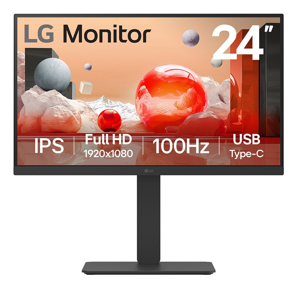 Monitor pc lg b2b 24ba650-b fhd 24 ips,1920x1080,100hz,altavoz 2wx2,tr 5ms,brillo 250cd/m2,16:9,srgb 99%,1300:1,kvm,hdmi,displayport,usb-c,inclinacion-altura-giro-pivote,vesa 100x100mm.