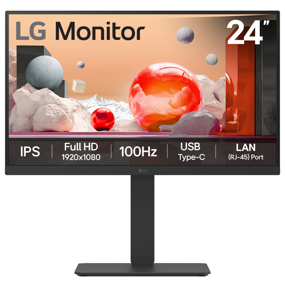 Monitor pc lg b2b 24ba750-b fhd 24 ips,usb-c y rj45,1920x1080,100hz,16:9,brillo 250cd/m2,srgb99%,tr5ms,1300:1,kvm,hdmi,displayport,alta voz 2wx2,inclinacion-altura-giro-pivote