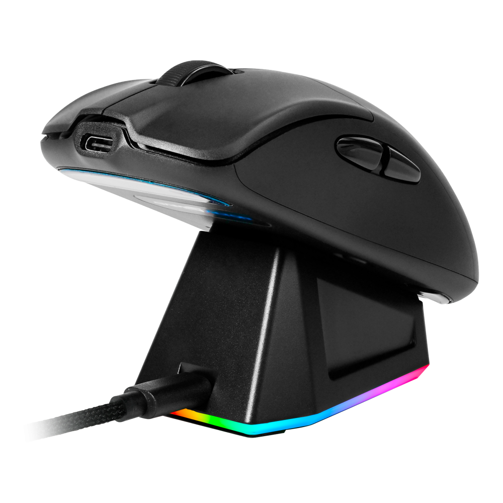 Mouse game factor mow800, inalÁmbrico 2.4g+bt, pixart 3395 4k, 26,000 dpi, base rgb, ultraligero, negro
