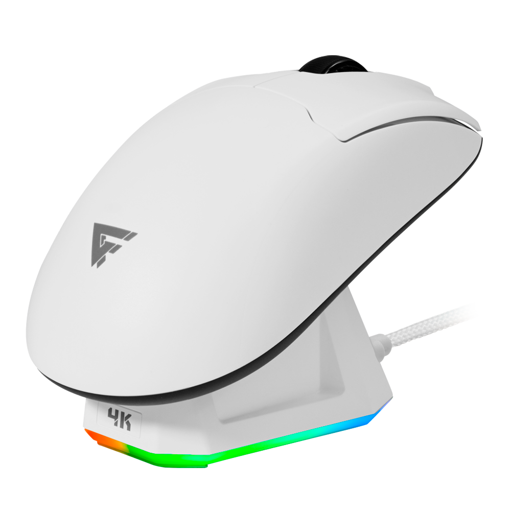 Mouse / game factor / mow800, inalÁmbrico 2.4g+bt, pixart 3395 4k, 26,000 dpi, base rgb, ultraligero, blanco