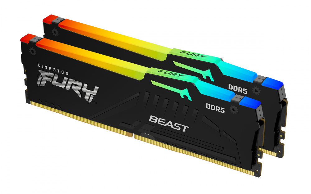 Memoria ram kingston dimm ddr5 32gb 2x16gb 6000mt/s fury beast black rgb expo cl36 288pin 1.35v c/disipador de calor p/pc/gamer/alto rendimiento kit 2 kf560c36bbe2ak2-32