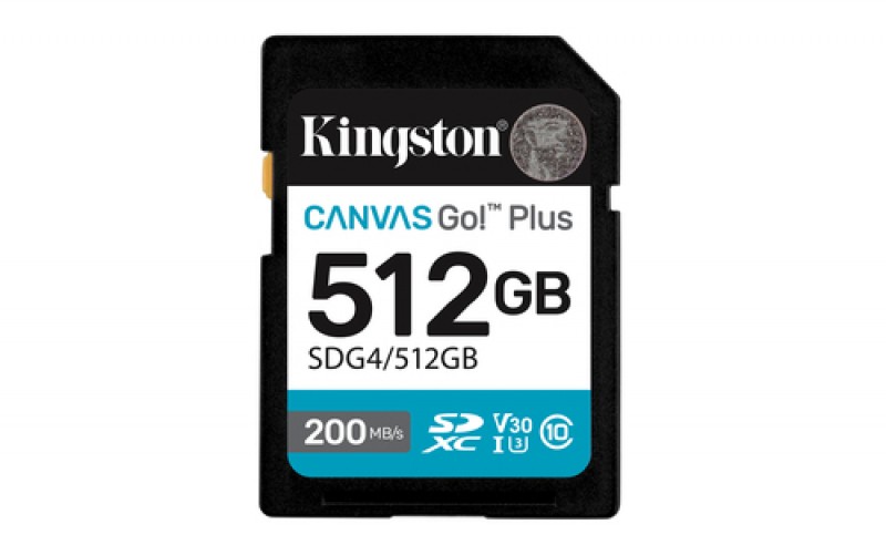 Memoria SDXC Kingston Canvas Go Plus, 512GB, 4k, Velocidad 200 MB/s, Clase 10