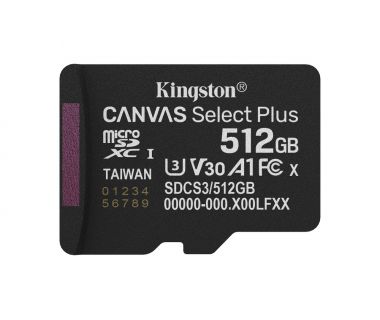 Memoria MicroSD Kingston Canvas Select Plus 512GB SDCS3/512GBSP UHS-I V30 150MB/s, SDCS3/512GBSP