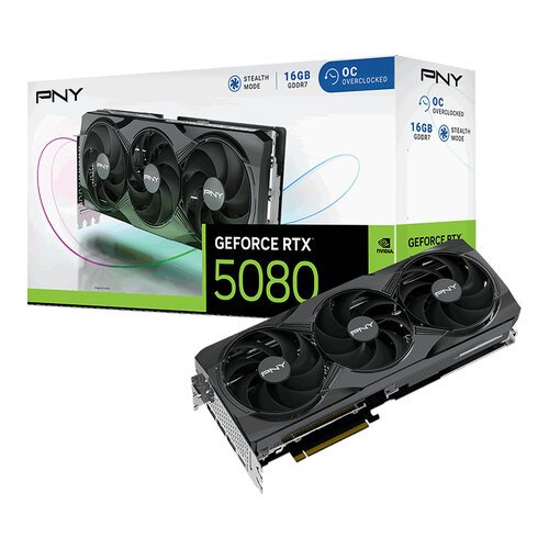 Tarjeta de Video PNY GeForce RTX 5080 Overclocked Triple Fan - 16GB - 256 bit - PCI-E 5.0 - GDDR6 - HDMI - DisplayPort, VCG508016TFXPB1-O