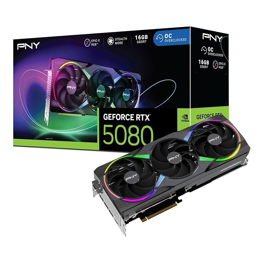 Tarjeta de video pny nvidia rtx 5080 argb tripl fan oc / 16gb gddr7 / pcie 5.0 x16 / gama alta/ gamer, VCG508016TFXXPB1-O,751492794242