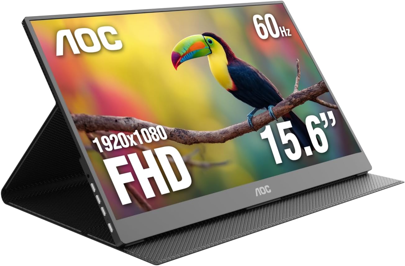 Monitor portatil led aoc 16t20 / color negro / panel ips 15.6 / usb-c / aspecto 16:9 / t.d.respuesta 20ms / resolucion 1920 x 1080 / 60 hz / contraste 50m:1 / brillo 230 cd/m2 / 3 años de ga