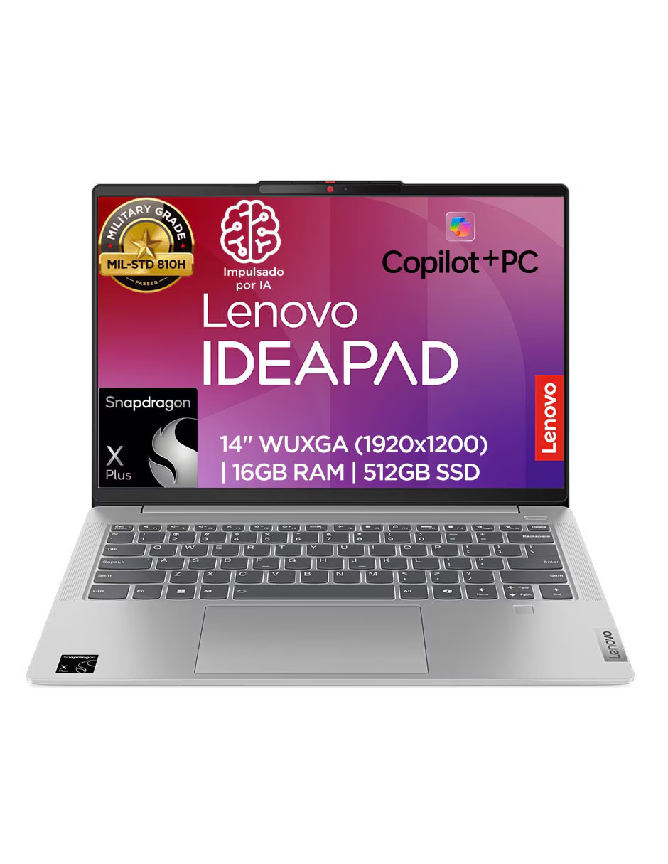Laptop Lenovo 83HL001XLM 14 pulgadas WUXGA Snapdragon X Plus 16 GB RAM 512 GB SSD, Gris