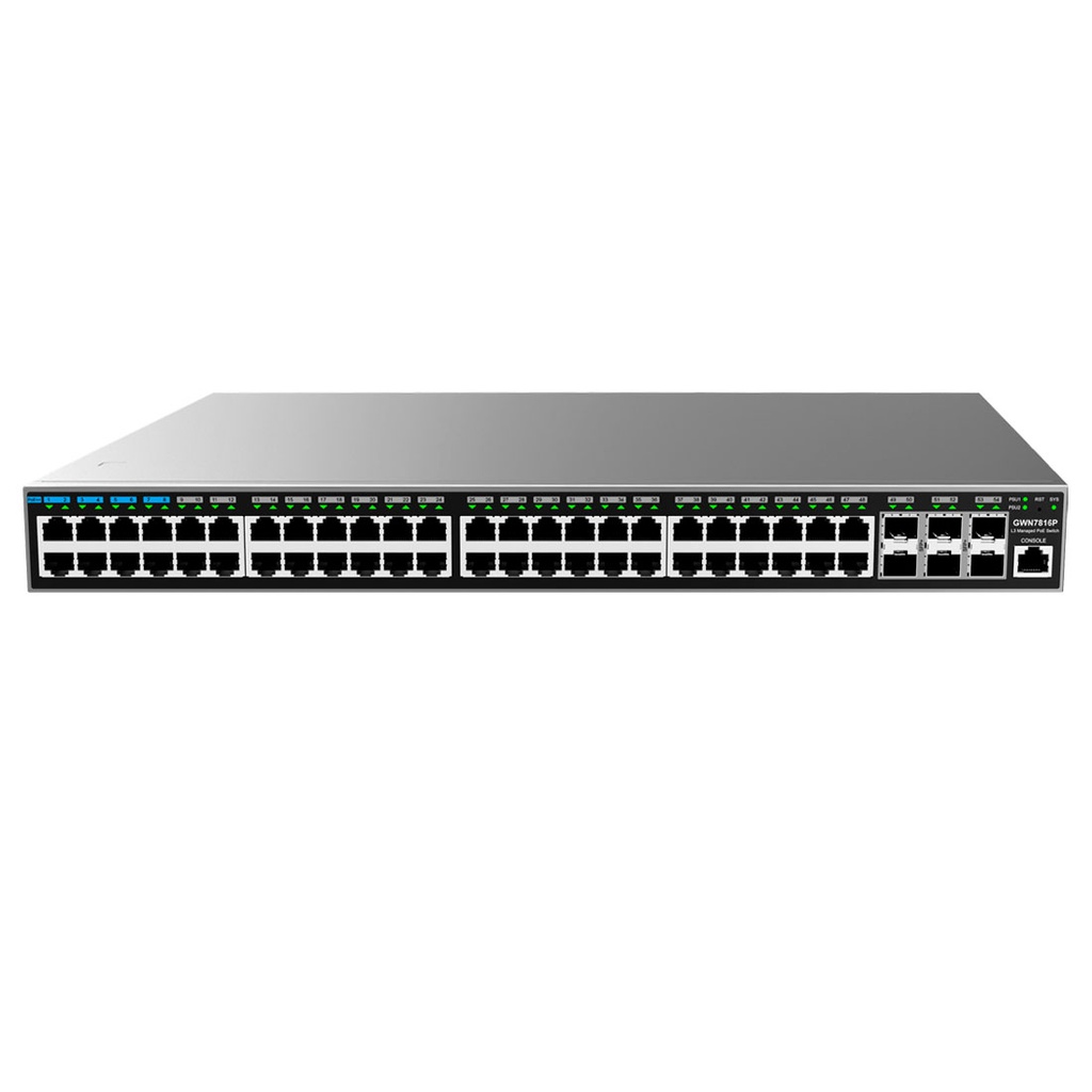 Switch Grandstream Gigabit Ethernet GWN7816P, 48 Puertos PoE+ 10/100/1000Mbps + 6 Puertos SFP+, 740W, 216 Gbit/s, 32000 Entradas - Administrable