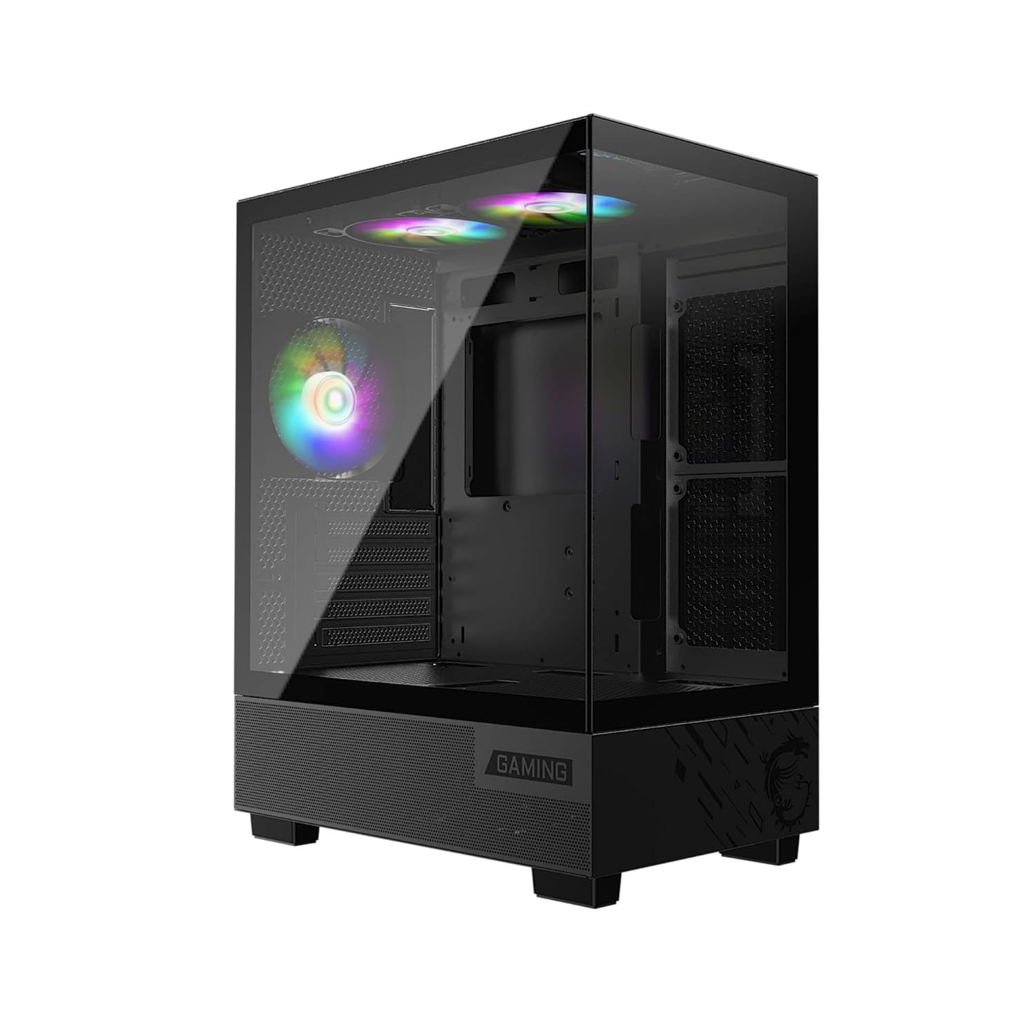 Gabinete Gaming MSI de torre media - Admite tarjetas gráficas de hasta 330 mm de longitud, filtro antipolvo magnético, ventiladores RGB automáticos, Negro