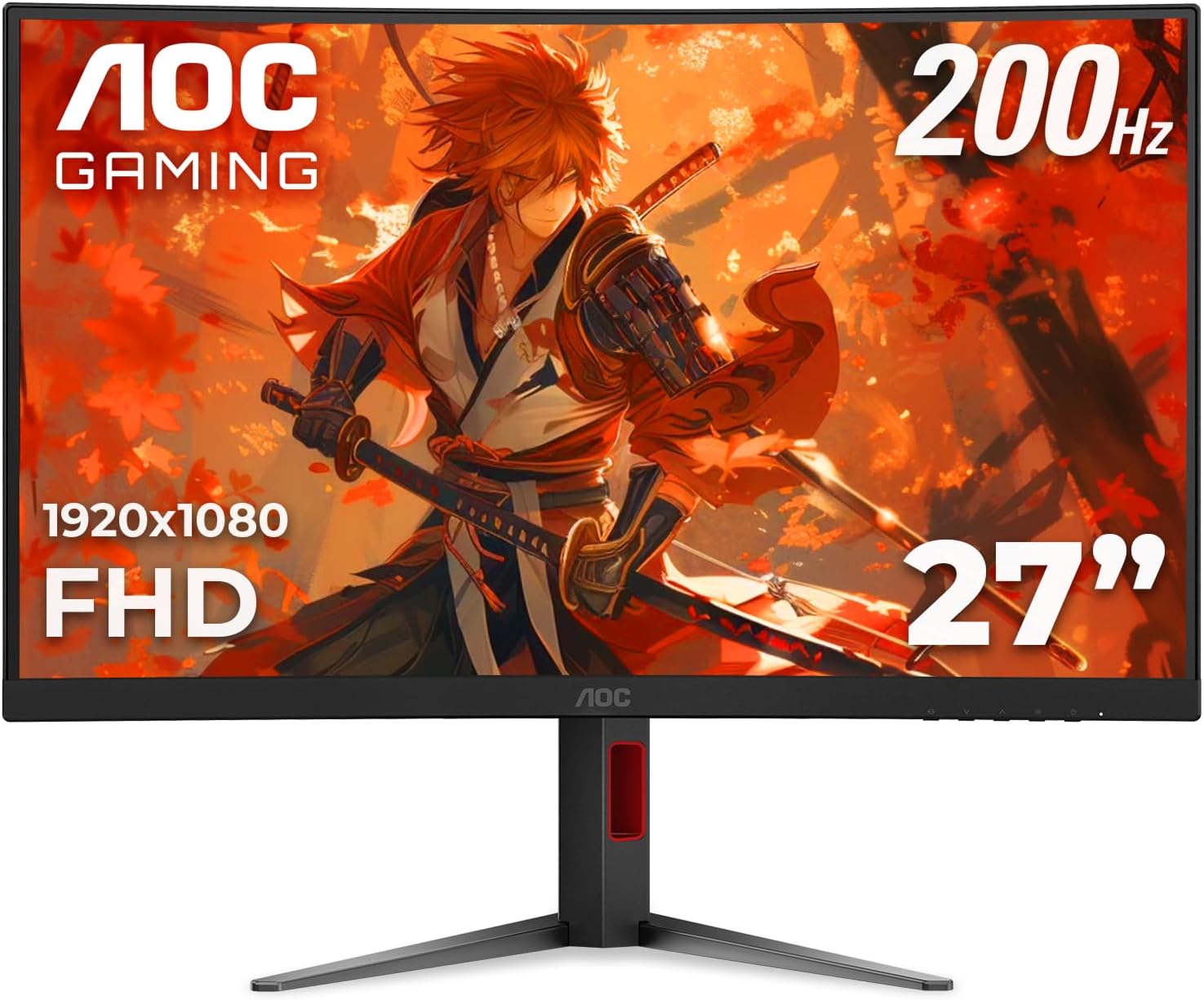 Monitor gamer curvo aoc c27g4h2 27",  panel va, 200 hz, tiempo de respuesta 1 ms, amd free sync, color negro y rojo, hdmi, vga, dp, aspecto 16:9, resolucion 1920 x 1080, brillo 300 cd