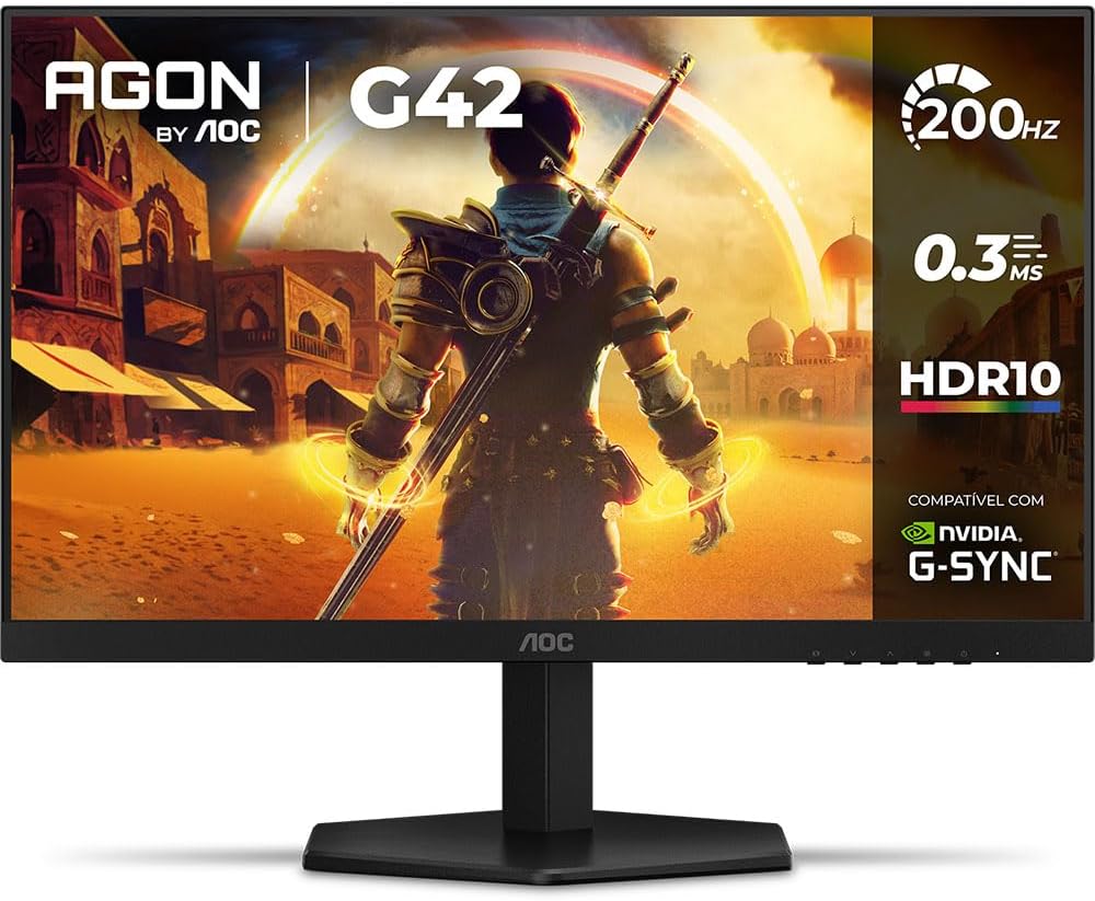 Monitor gamer aoc 24g42he / panel ips / 23.8 pulgadas / hdmi / dp/ aspecto 16;9 / tr 1ms / g-sync / flicker free / 200hz / resolucion 1920 x 1080 / brillo 300cd/m2 / vesa 100x100 mm/ negro y