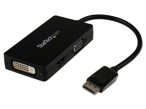 Startech.com adaptador conversor displayport a vga dvi o hdmi - convertidor a/v 3 en 1 para viajes - 1080p - 1920x1200 - adaptador de vídeo - displayport macho a hd-15 (vga), dvi-d, hdmi he