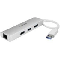 Hub usb 30 de 3 puertos concentrador de 3 puertos usb 30 con adaptador de red ethernet gigabit hub portatil de aluminio startechcom mod st3300g3ua