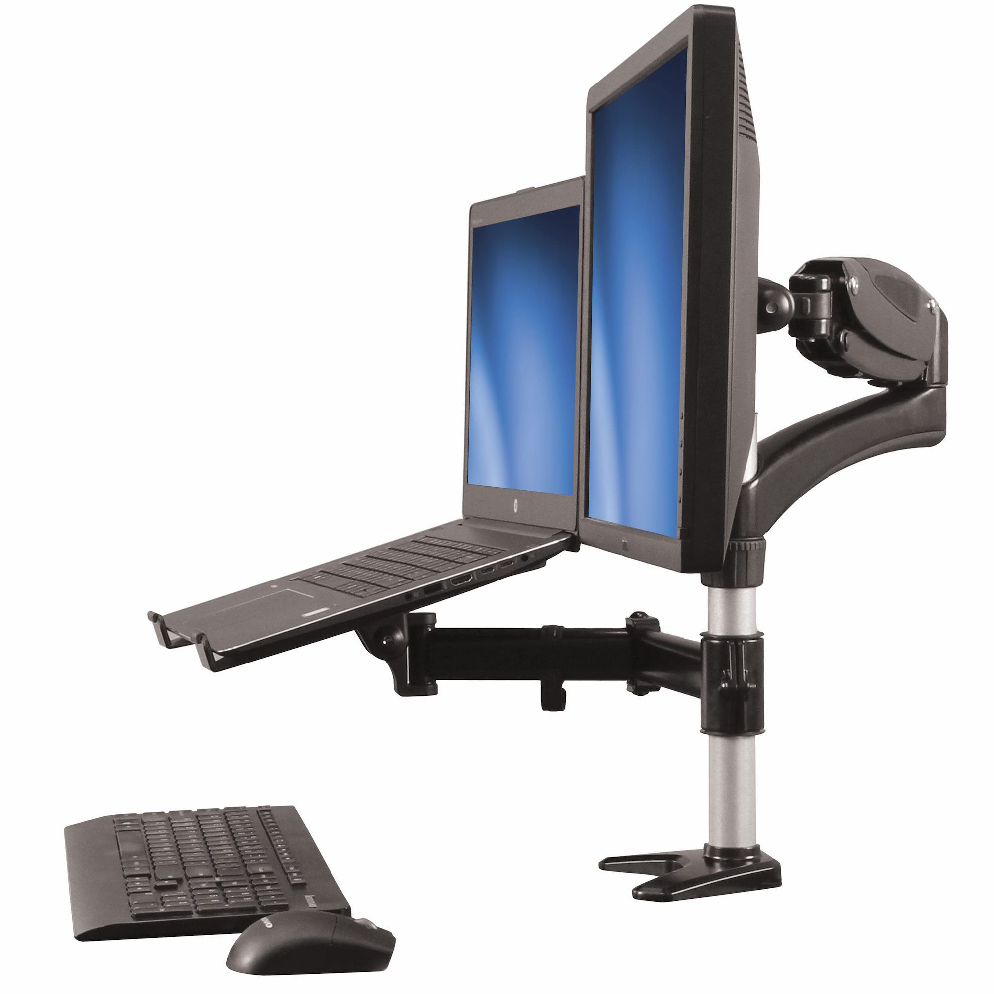 Soporte para un monitor brazo para monitor y base para laptop con ajuste de altura de un toque con soporte vesa para pantallas de 27 negro startechcom mod armunonb