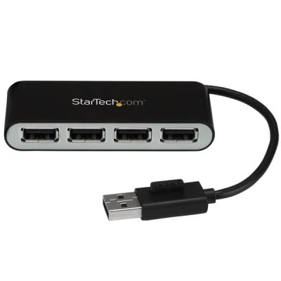 StarTech.com Hub Concentrador USB A 2.0 de 4 Puertos con Cable Integrado, 480 Mbit/s, Negro/Plata