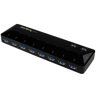 Startech.com concentrador usb 3.0 de 10 puertos - ladrón con puertos de carga y sincronización - hub con 2 puertos de 1,5a - interruptor para compartir periférico usb - 10 x superspeed usb