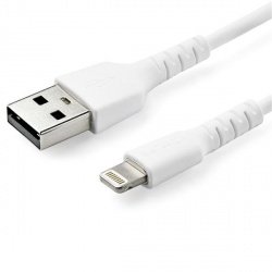 Startech.com cable resistente usb-a a lightning de 1 m blanco - cable usb tipo a a lightning con fibra de aramida - mfi (rusbcltmm1m) - cable lightning - usb macho recto a lightning macho r