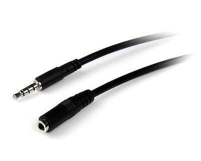 Startech.com cable de 2m de extensión alargador de auriculares con micrófono headset mini-jack 3,5mm 4 pines macho a hembra - cable de extensión para auriculares - miniconector de 4 polos m