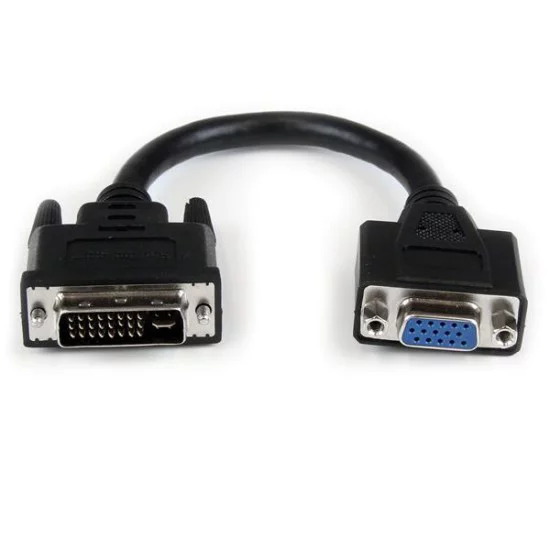 Startech.com adaptador conversor de 20cm para monitor de ordenador dvi-i a vga - dvi-i macho - hd15 hembra - cable convertidor negro - adaptador vga - dvi-i (m) a hd-15 (vga) (h) - 20 cm -