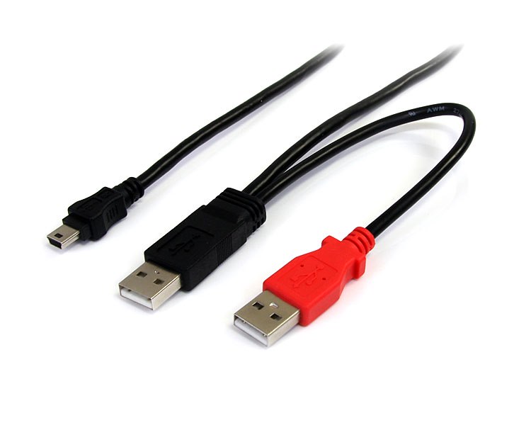 Startech.com cable de 91cm usb en y para discos duros externos - 2x usb a macho a 1x usb mini b macho - cable usb - usb (m) a mini usb tipo b (m) - usb 2.0 - 91 cm - negro - para p/n: sat18